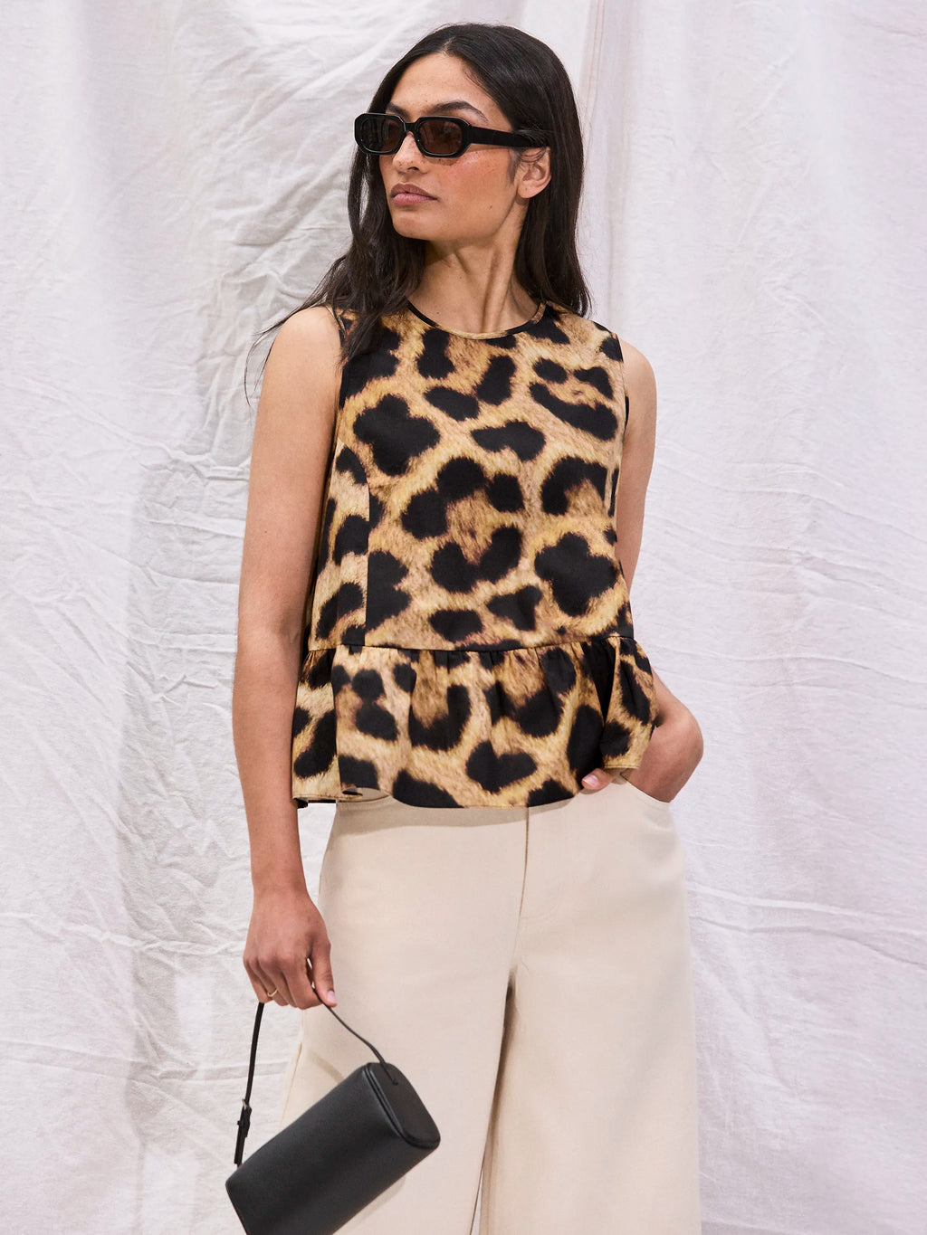 Leopard Print Cotton Peplum Top