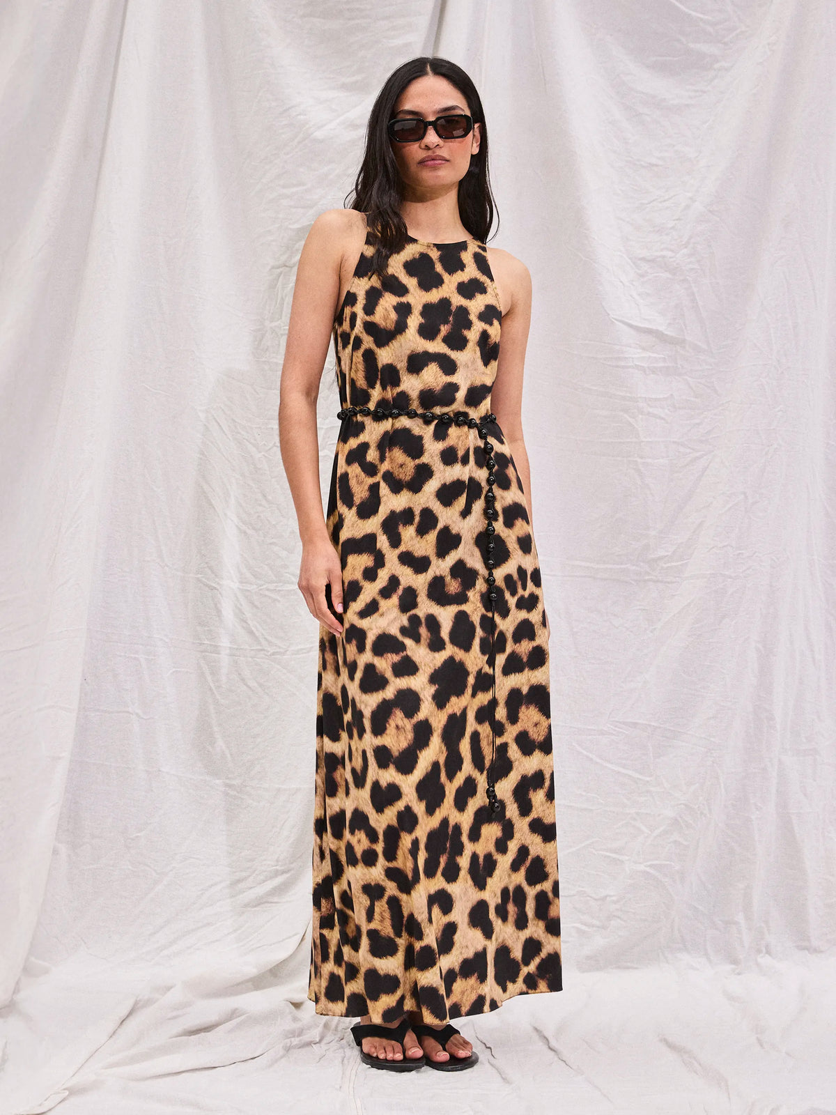 Leopard-Print Racer Maxi Dress