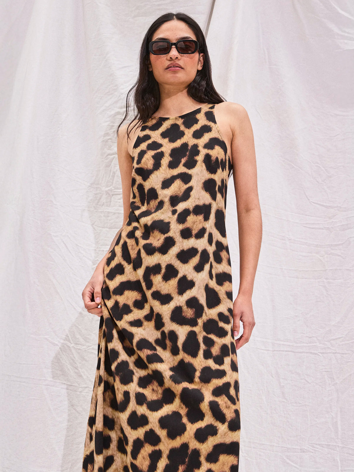 Leopard-Print Racer Maxi Dress