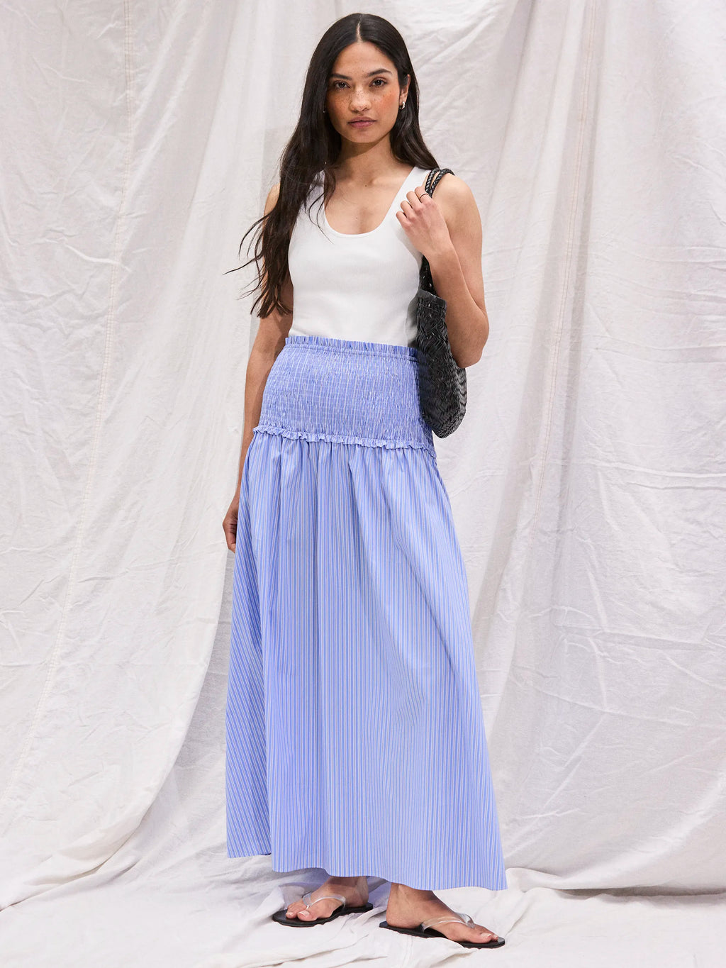 Striped Shirred Waist Skirt