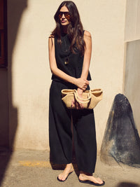 Black Cotton Barrel Leg Trousers
