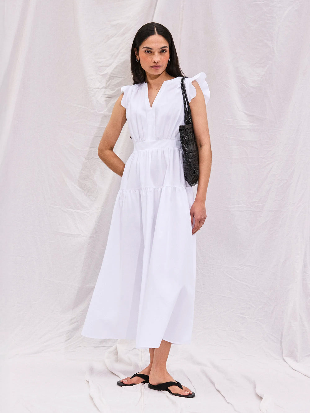 White Cotton Frill Sleeve Dress – Ro&Zo