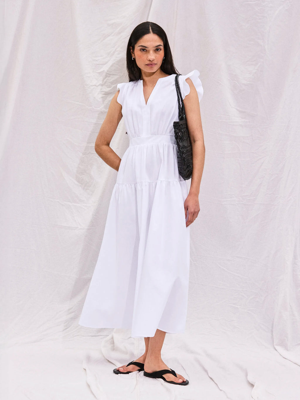 White Cotton Frill Sleeve Dress – Ro&Zo