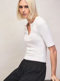 Ivory ribbed Henley top