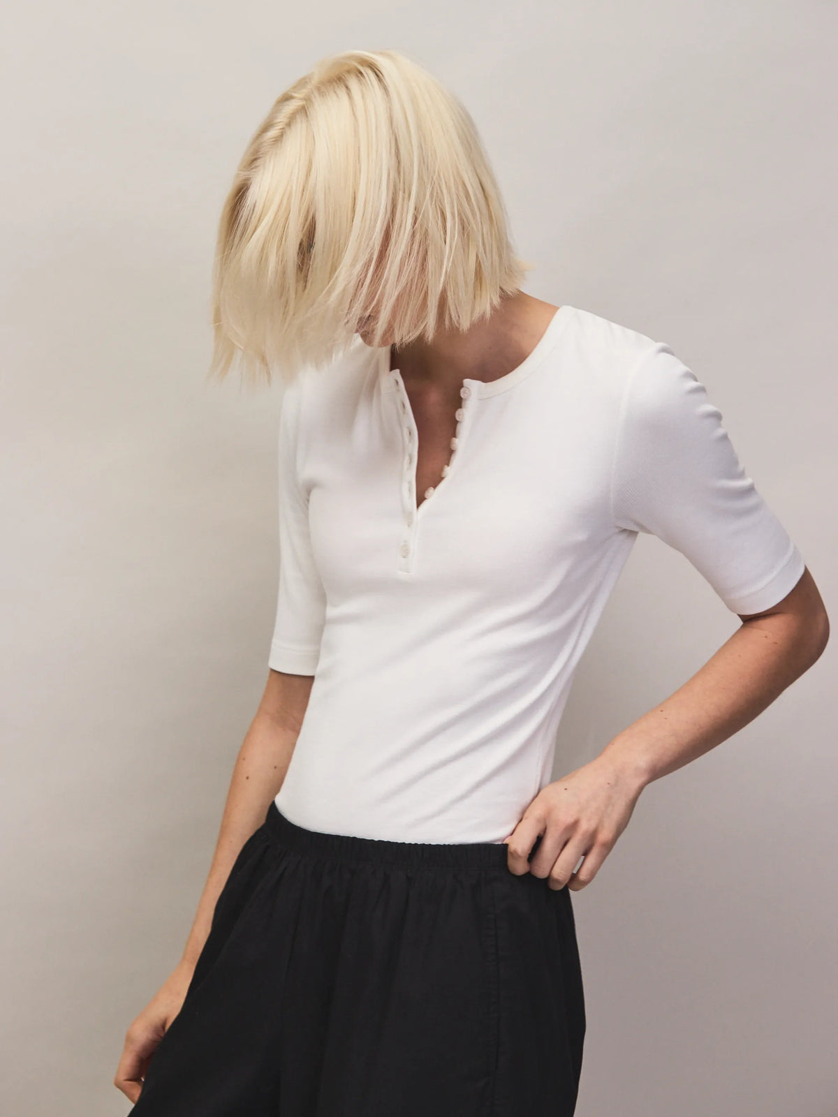 Ivory ribbed Henley top