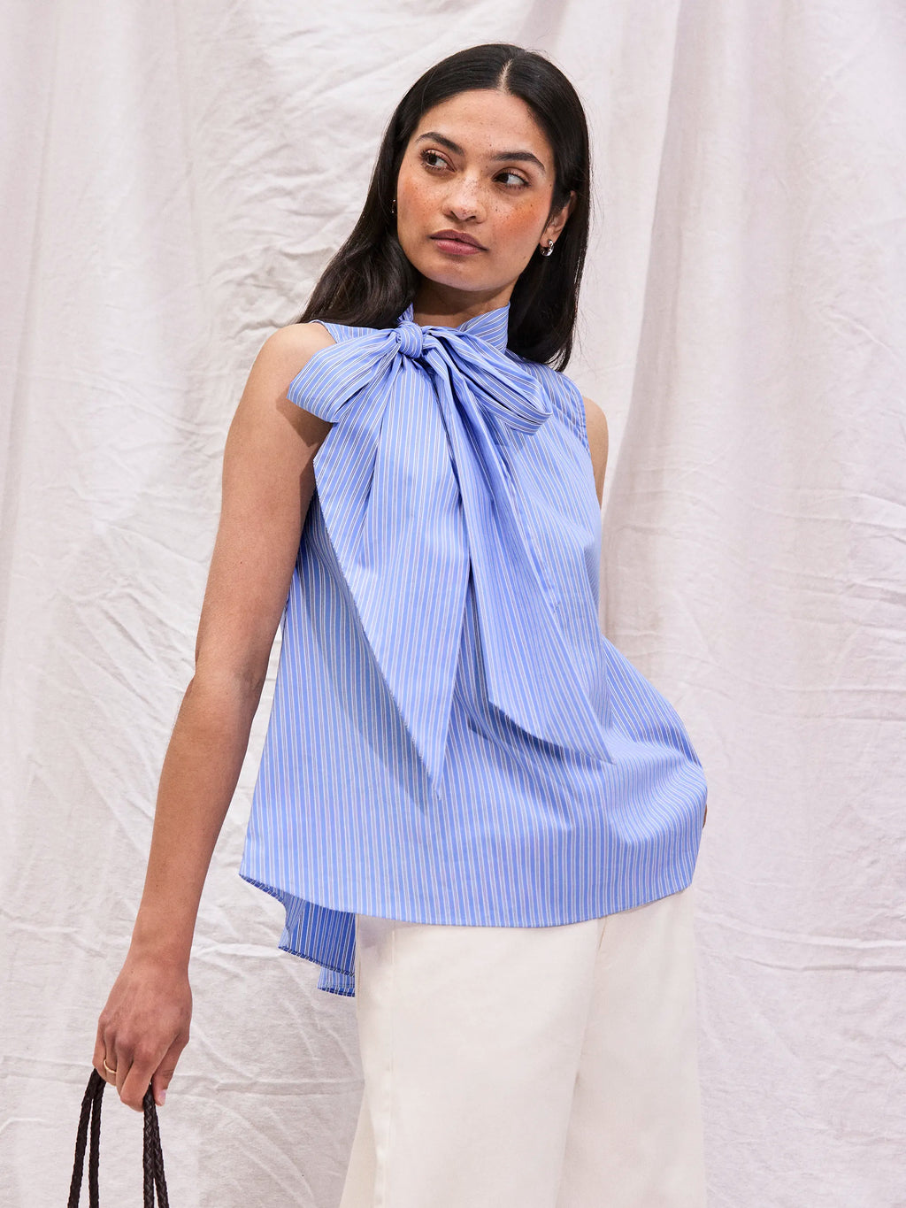 Striped Bow Detail Sleeveless Blouse