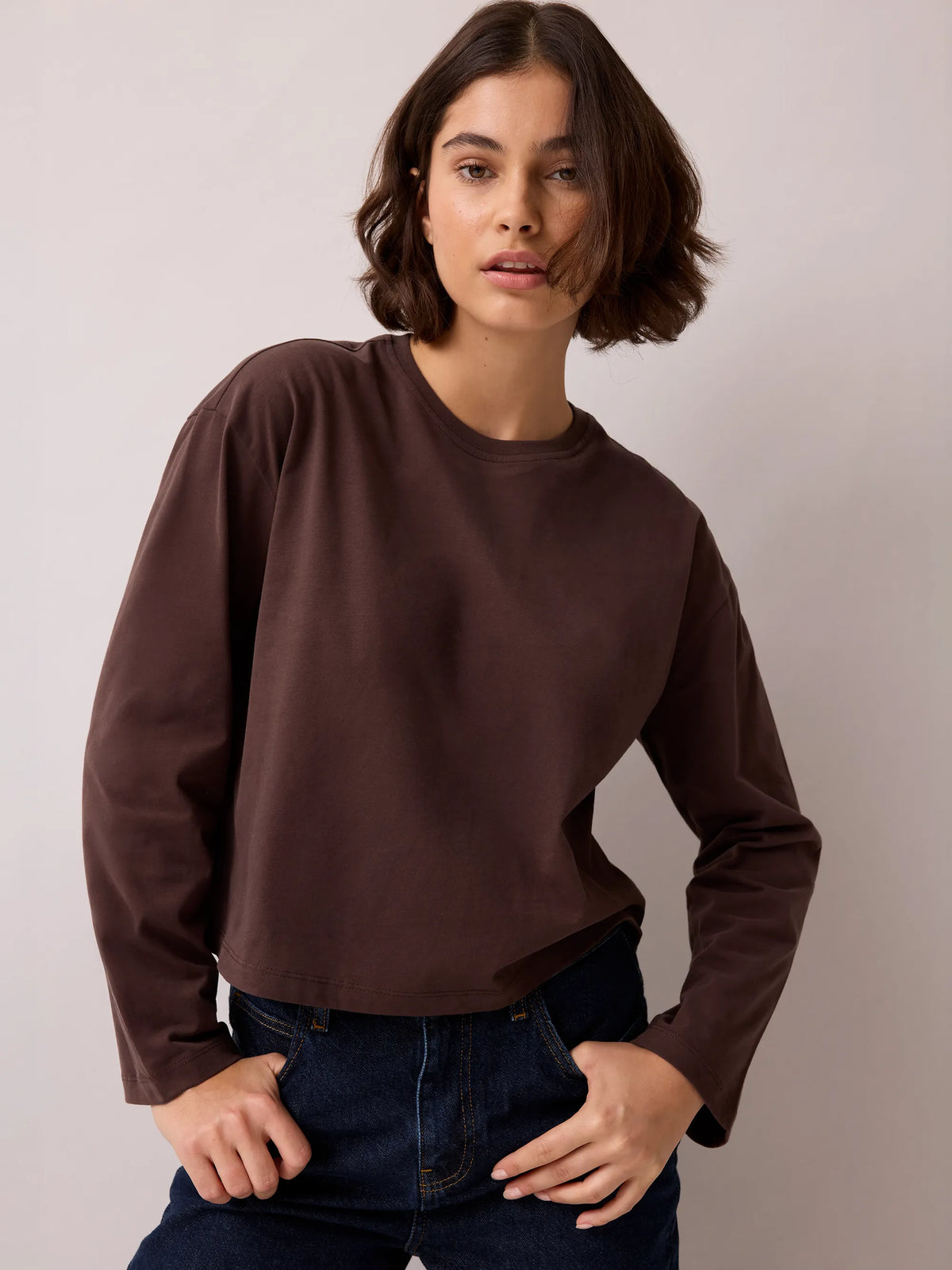Chocolate Long-Sleeved Cotton T-Shirt