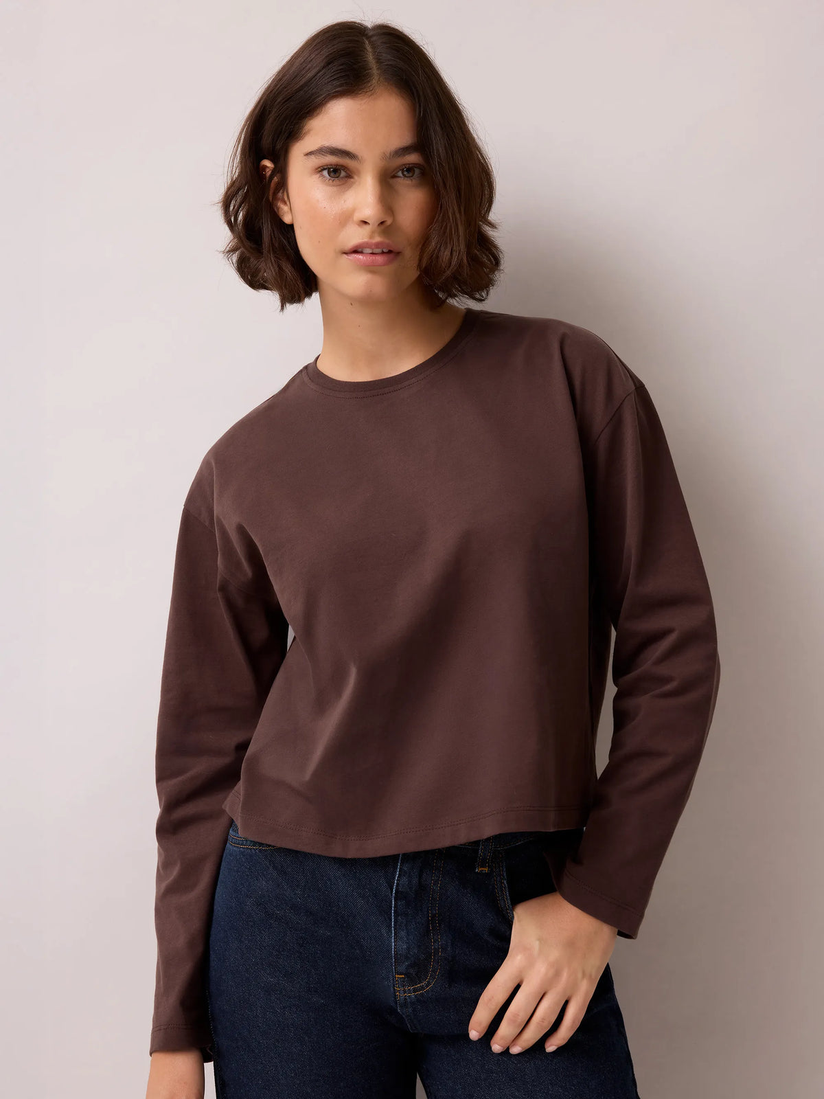 Chocolate Long-Sleeved Cotton T-Shirt