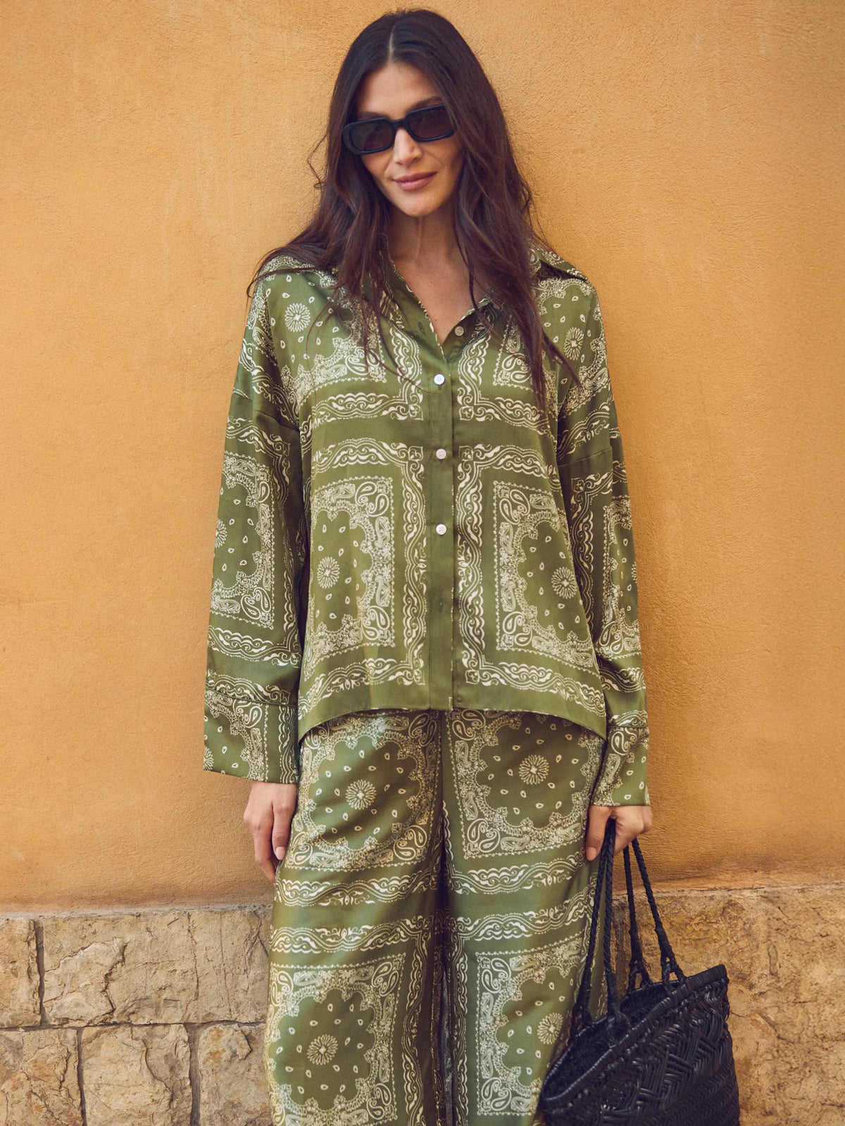 Khaki scarf print shirt