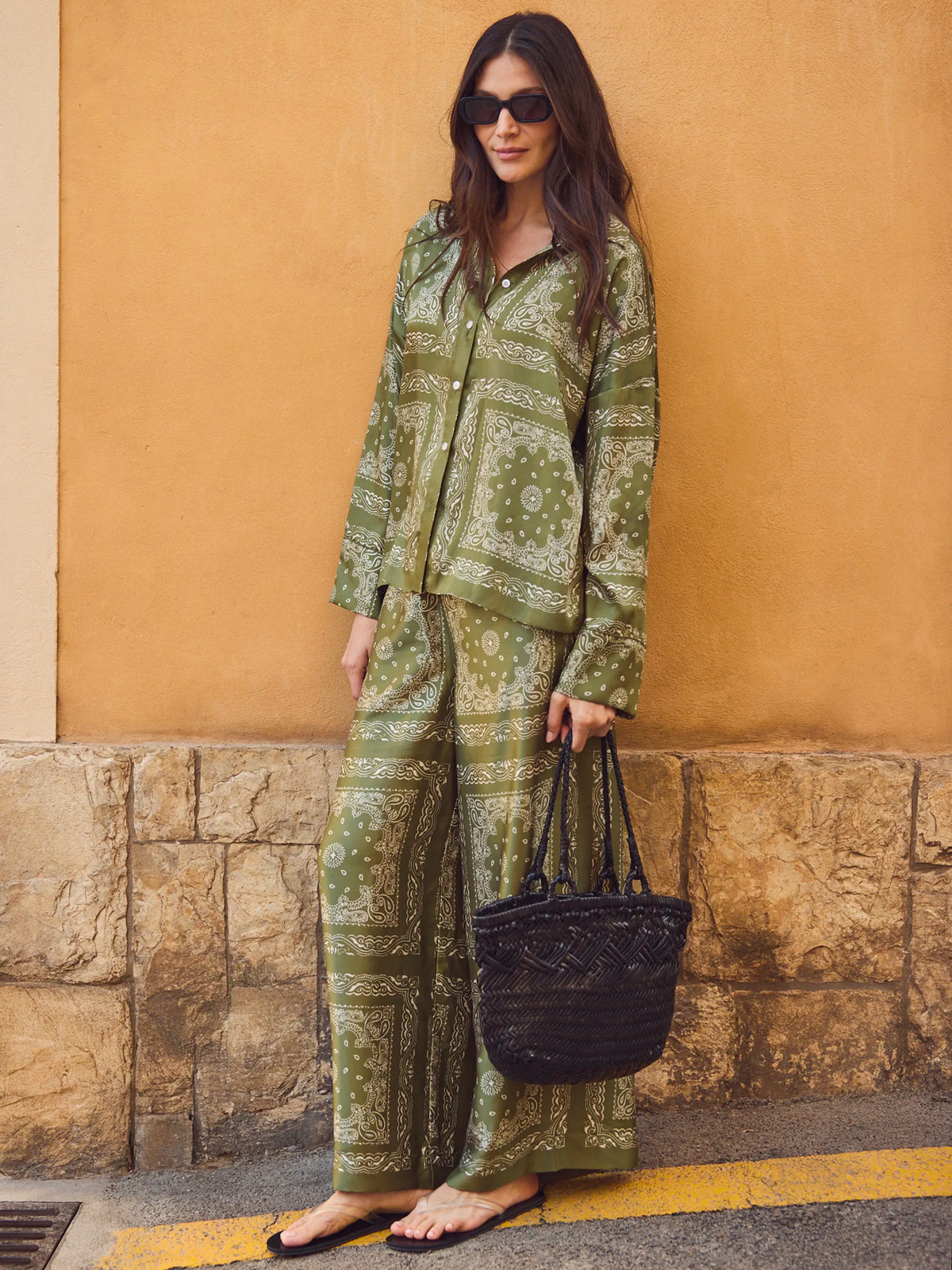 Khaki Scarf Print Trousers
