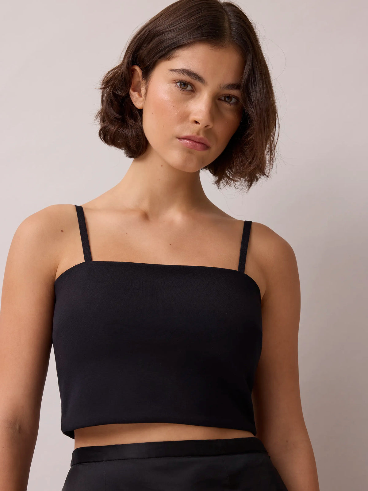 Black ponte top with detachable straps