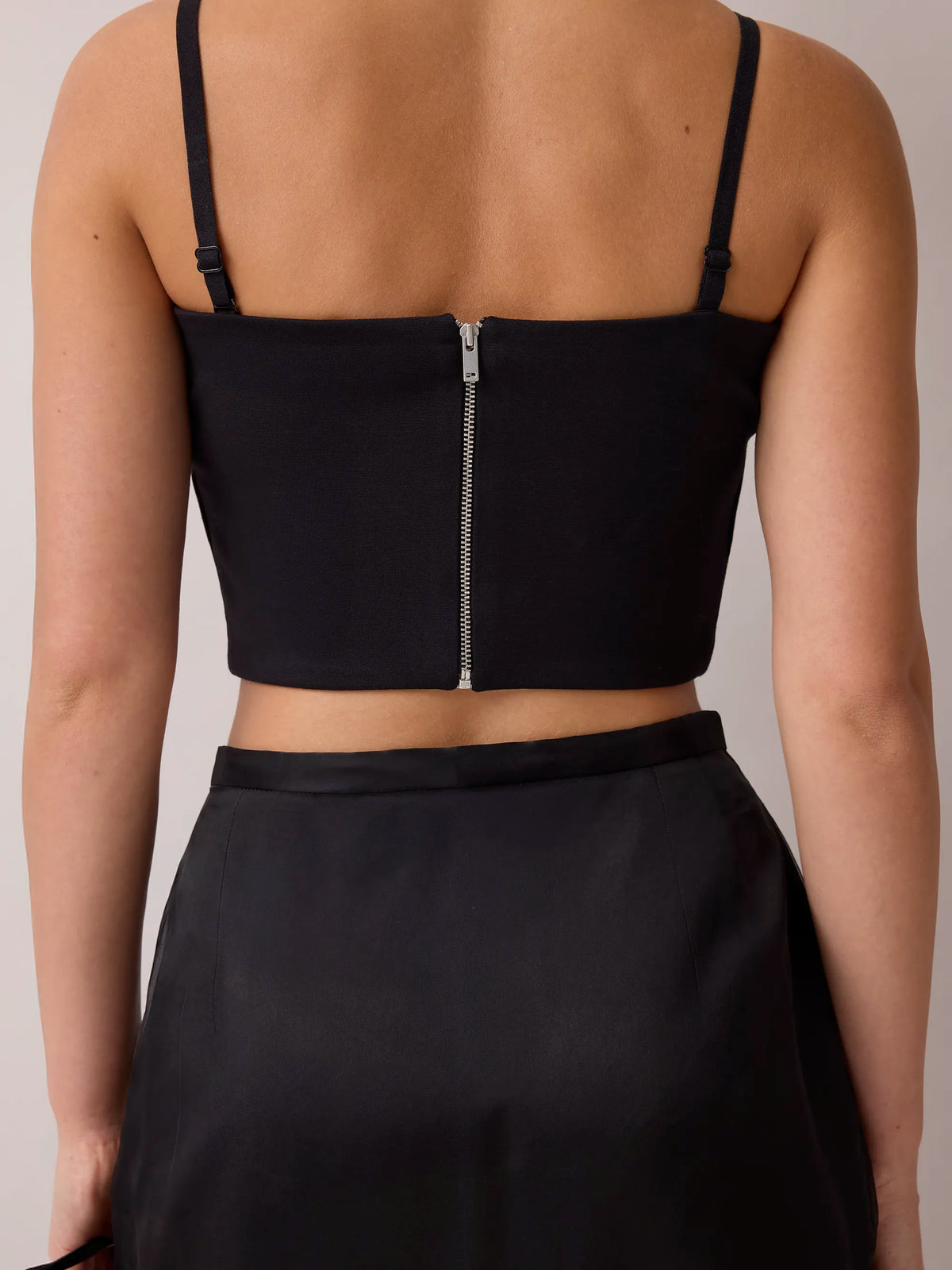 Black ponte top with detachable straps