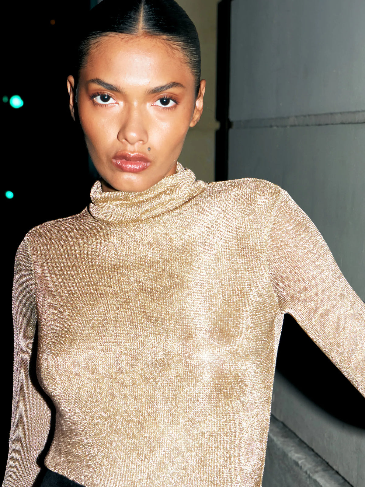 Gold Chainmail Knit Roll Neck Top