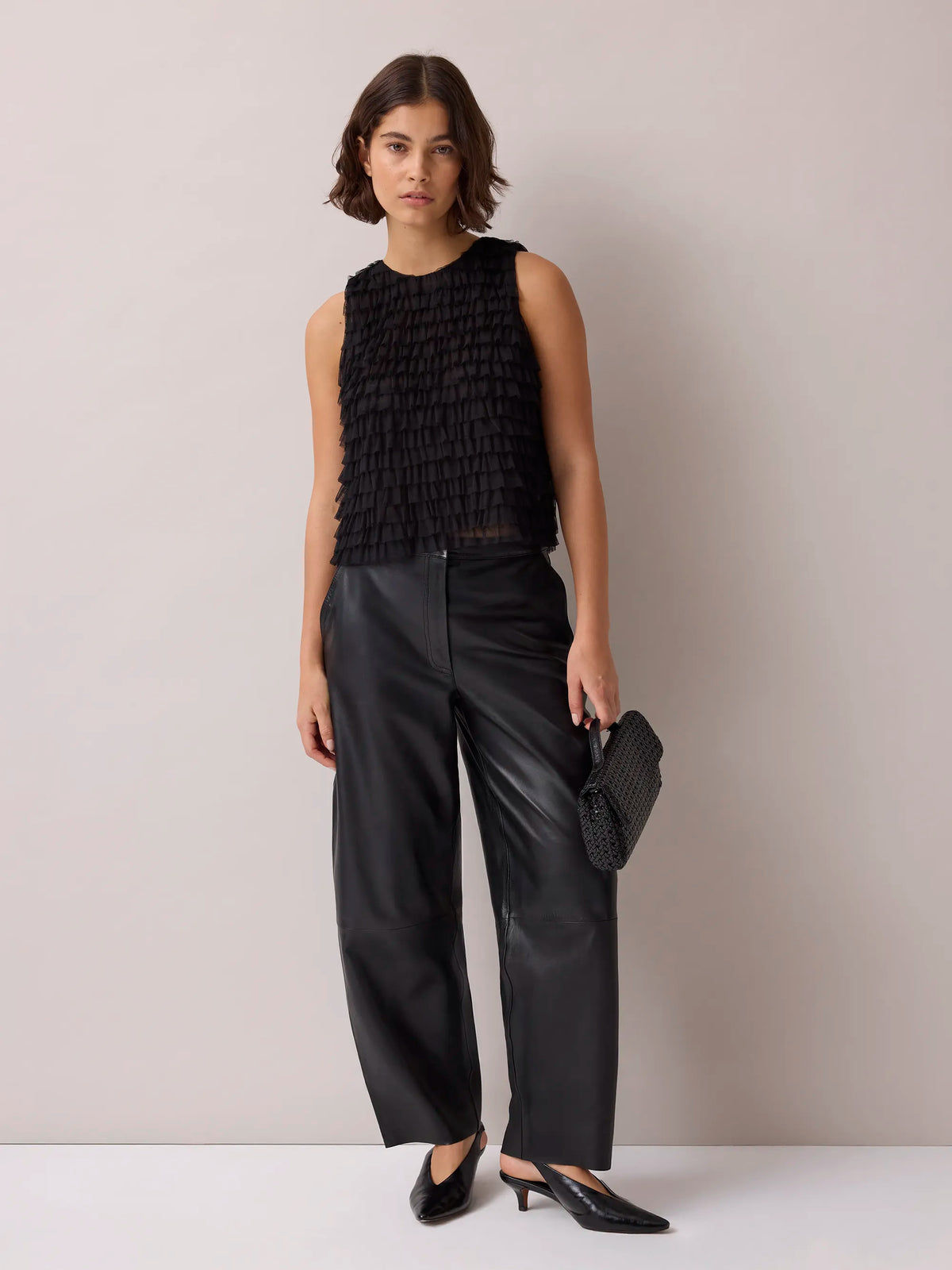 Black Tulle Ruffle Shell Top