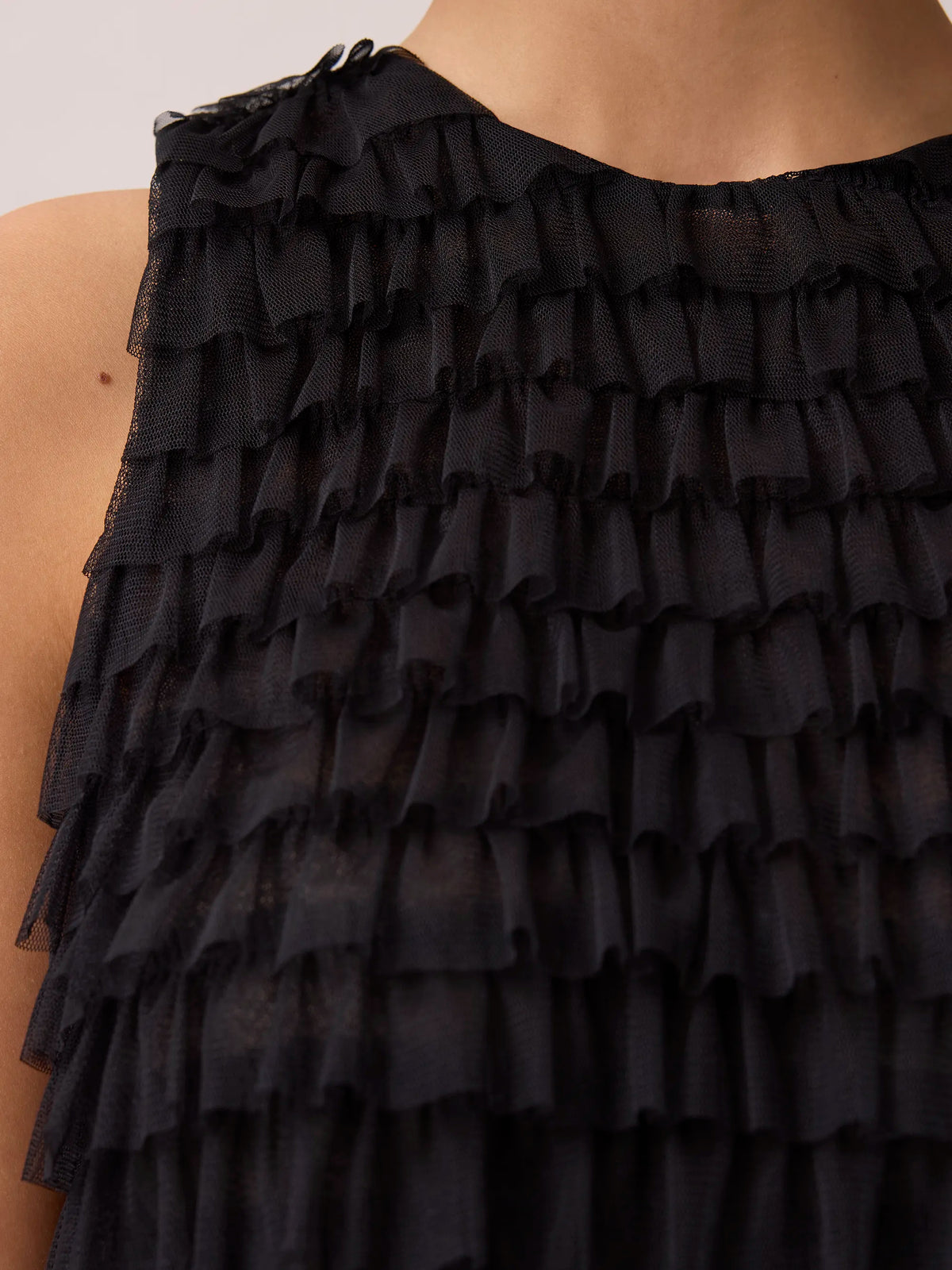Black Tulle Ruffle Shell Top