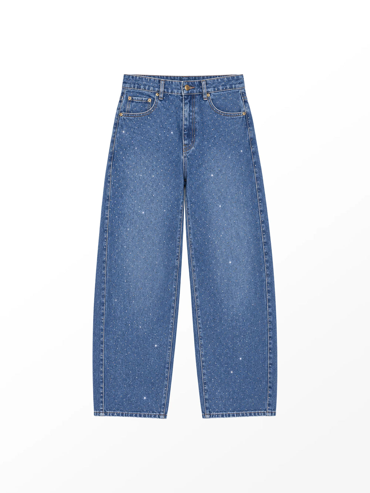 Blue Embellished Denim Barrel Leg Jeans