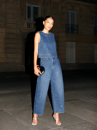 Blue Embellished Denim Barrel Leg Jeans