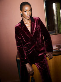 Dark Red Velvet Double Breasted Blazer