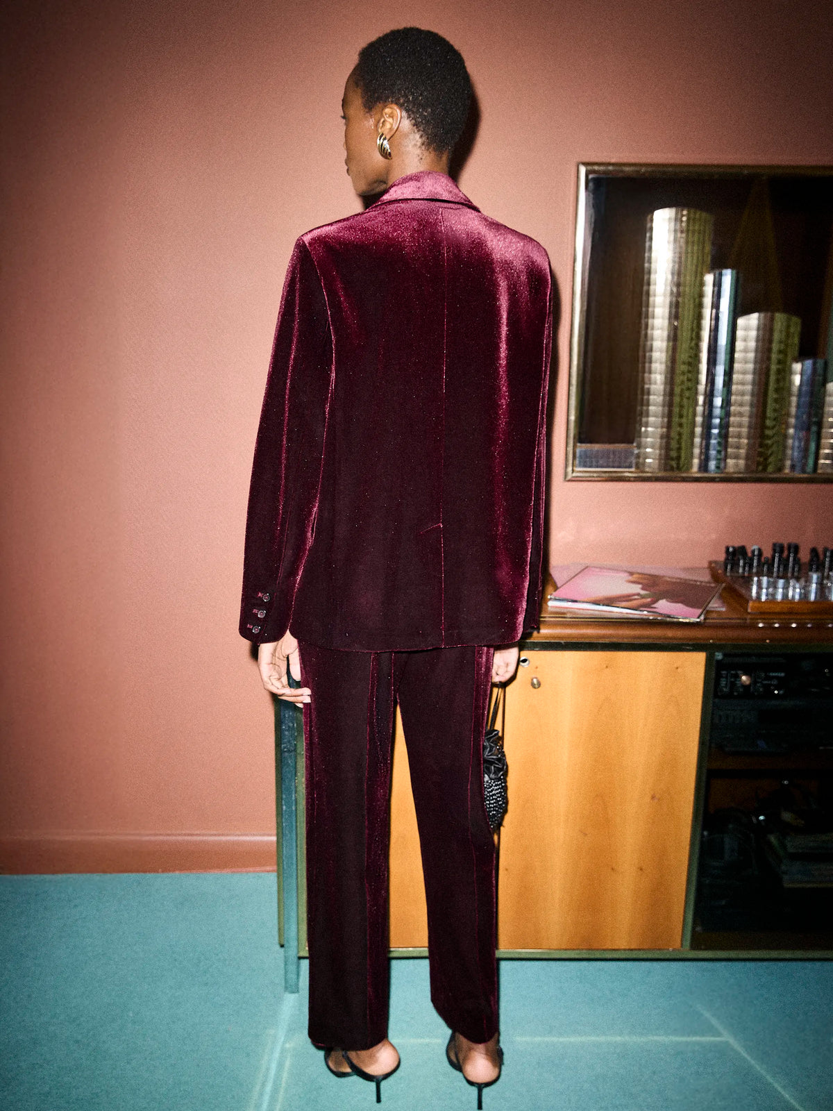 Dark Red Velvet Straight Leg Trousers