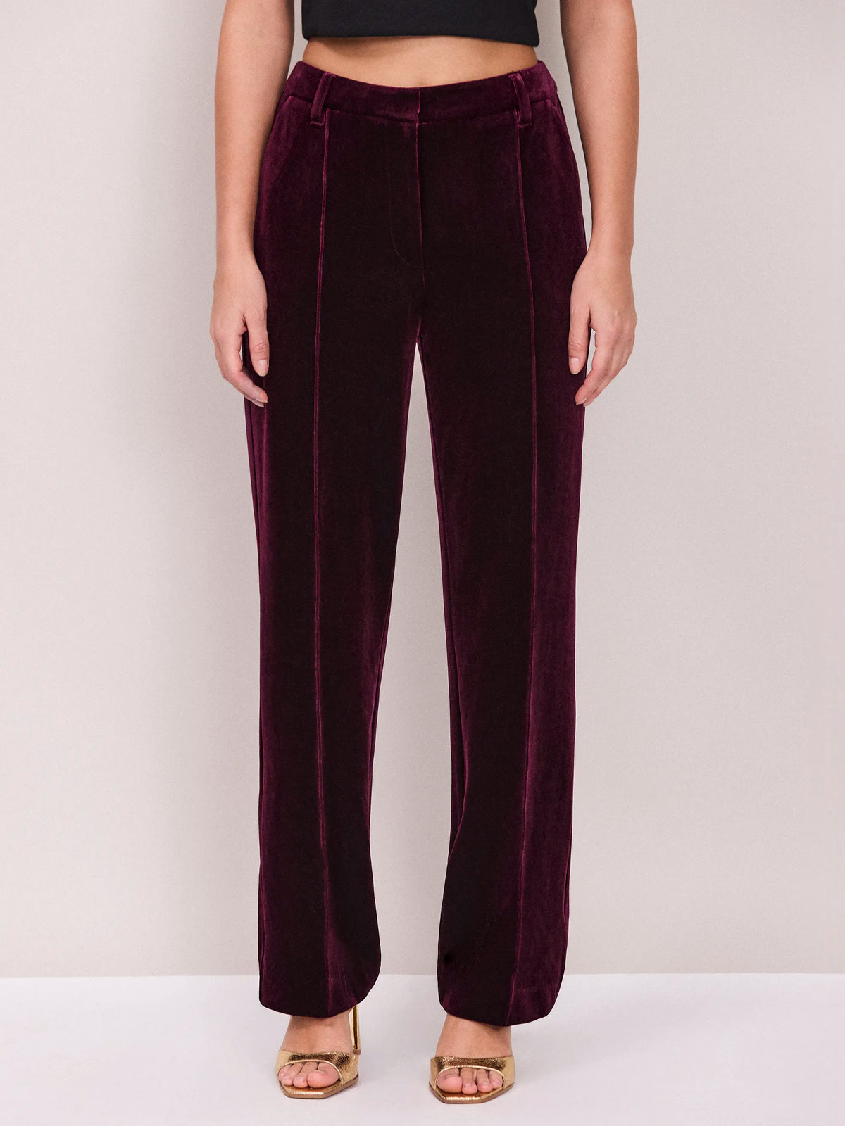 Dark Red Velvet Straight Leg Trousers