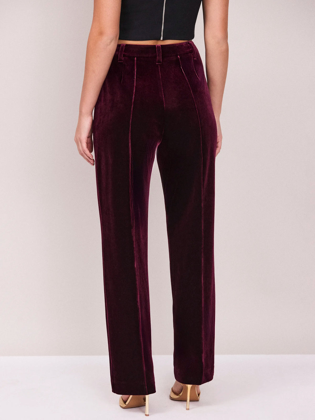 Dark Red Velvet Straight Leg Trousers