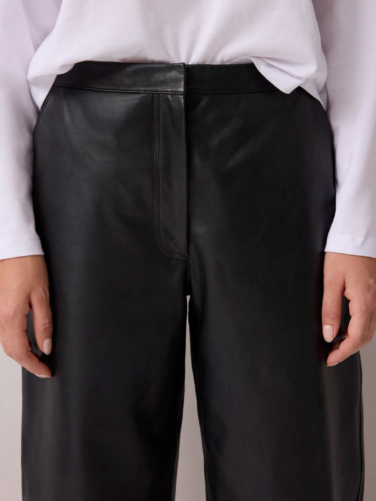 Black Leather Barrel Leg Trousers