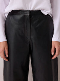 Petite Black Leather Barrel Leg Trousers