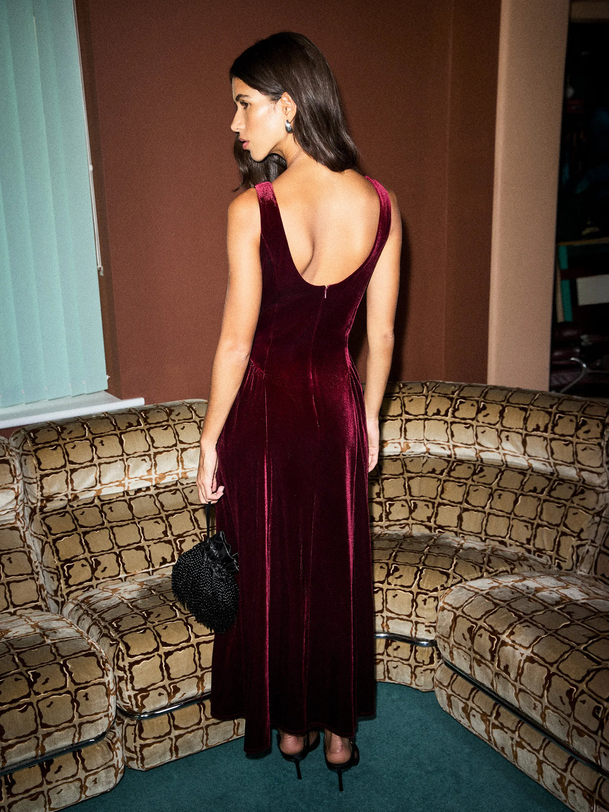 Paloma Red Velvet Gathered Hip Dress