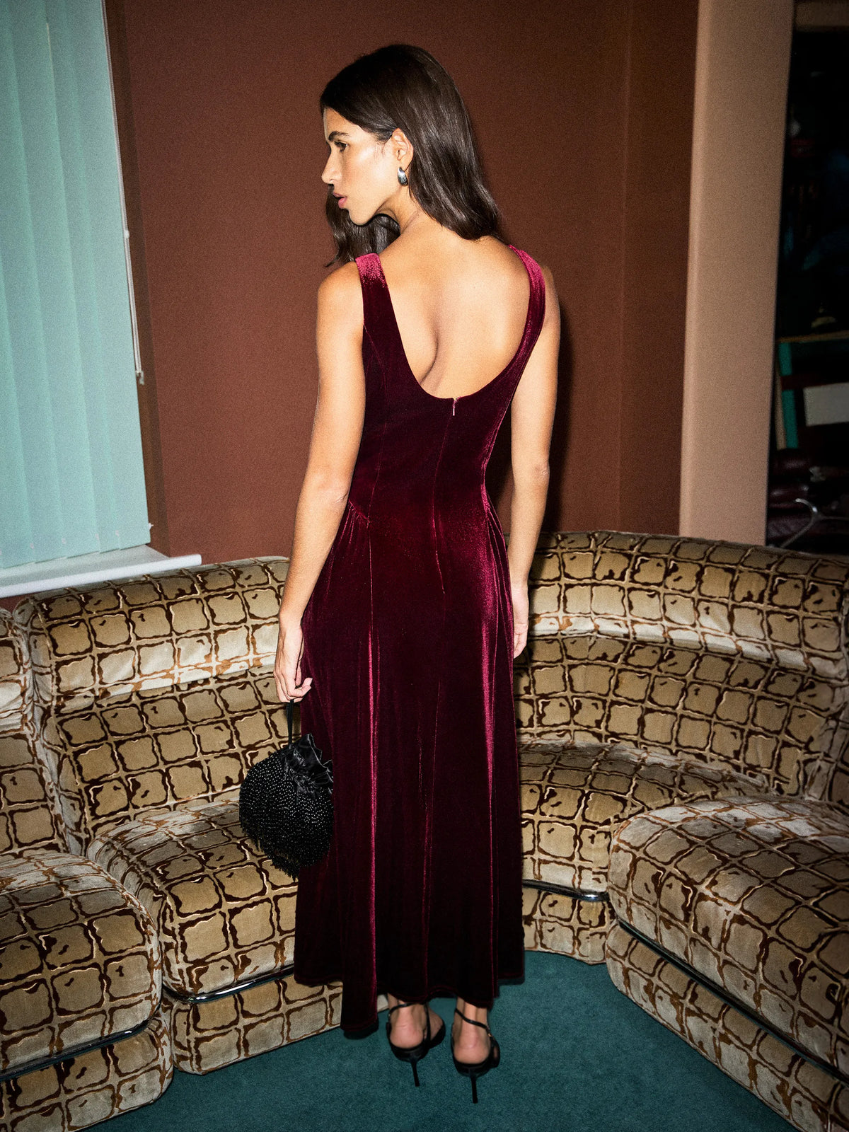 Paloma Red Velvet Gathered Hip Dress