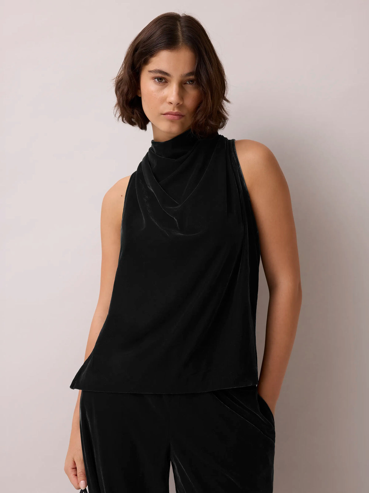 Black Velvet Cowl Top
