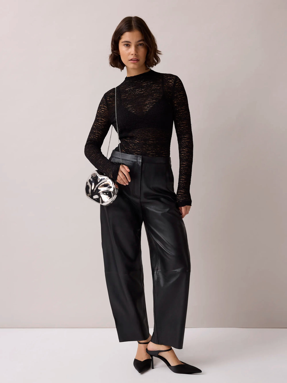 Black Sheer Lace Long Sleeve Top