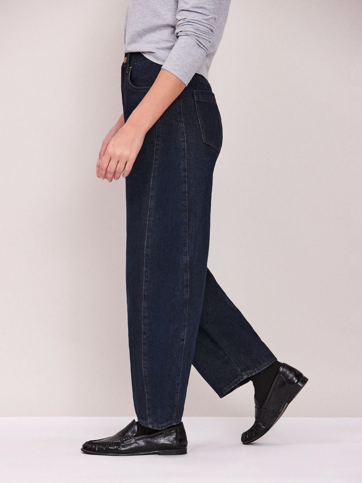 Dark Blue Denim Barrel Leg Jeans