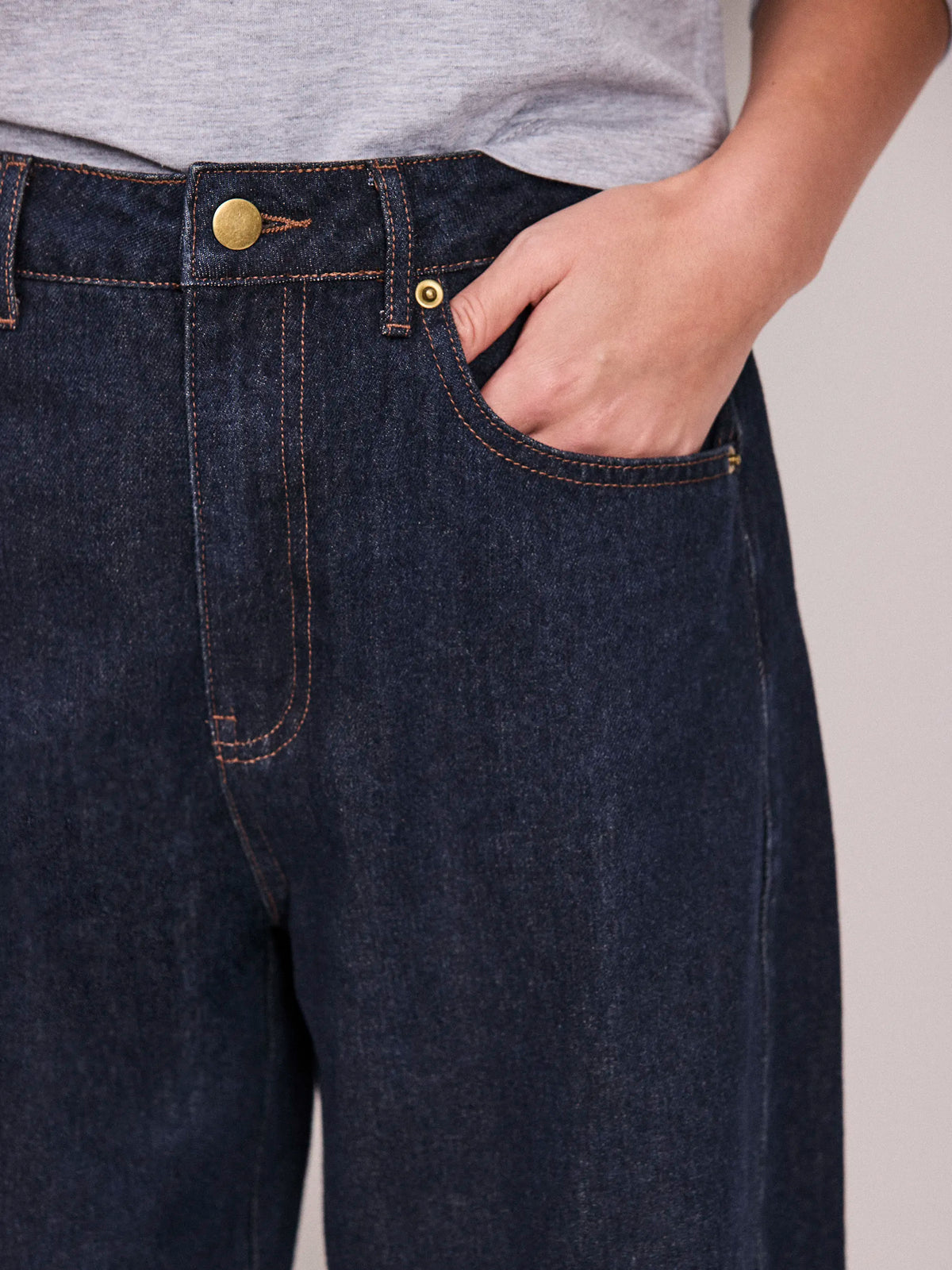 Dark Blue Denim Barrel Leg Jeans