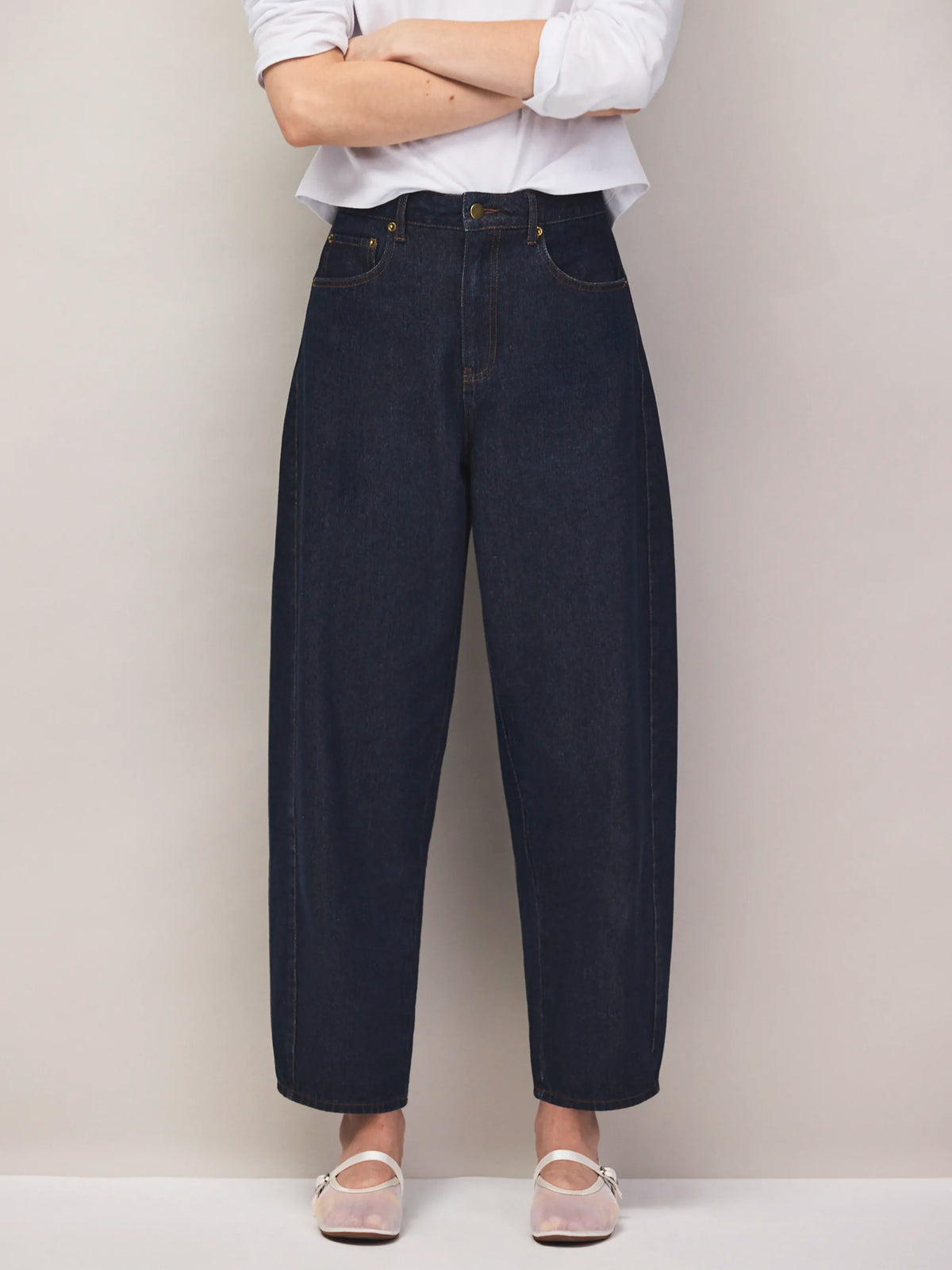 Dark blue barrel leg jeans