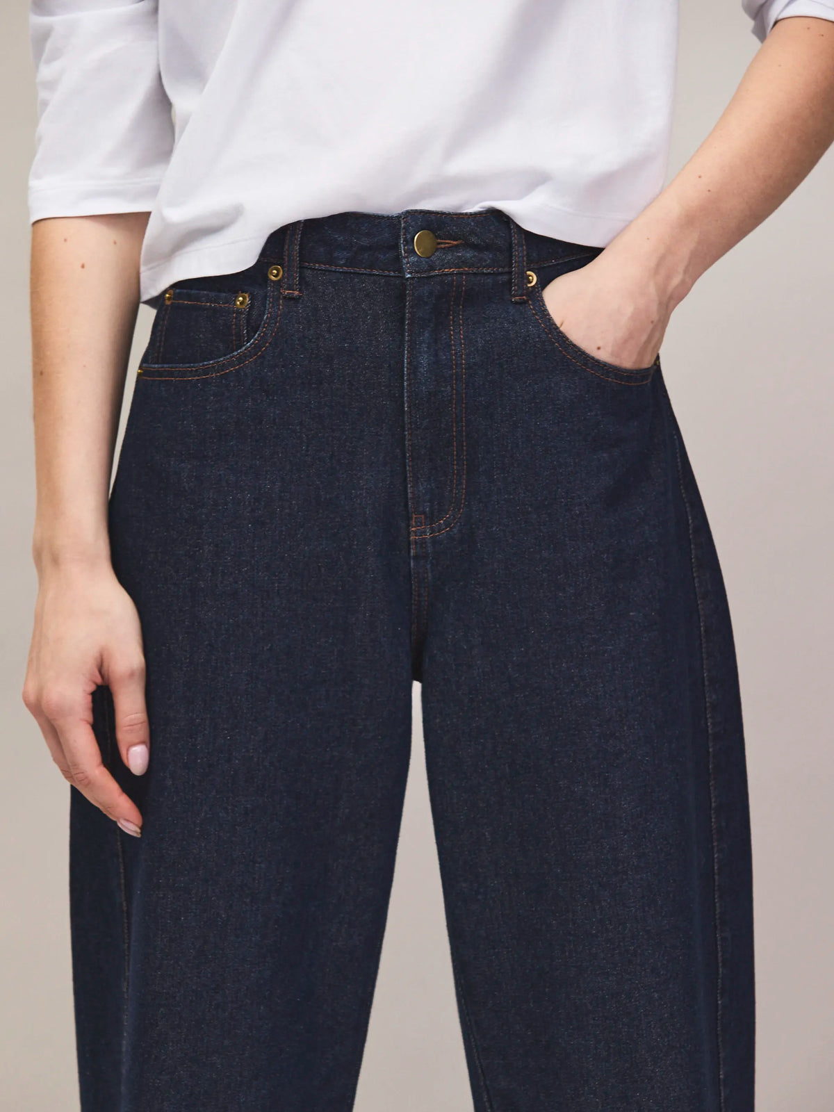 Dark blue barrel leg jeans