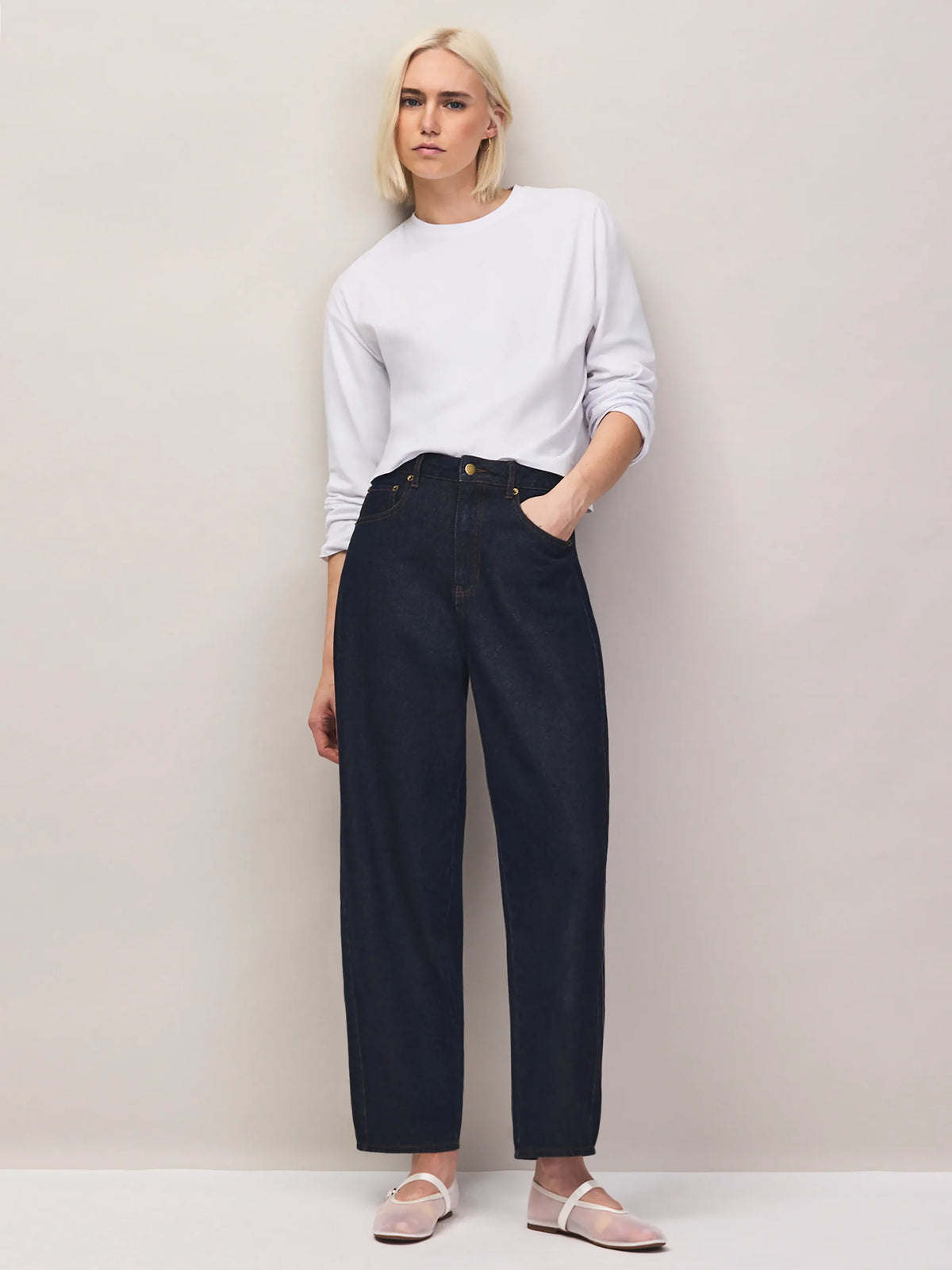 Dark blue barrel leg jeans