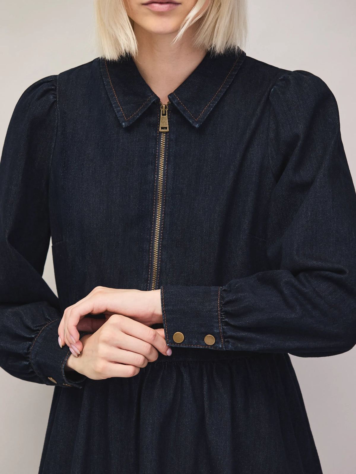 Dark blue denim zip mini dress