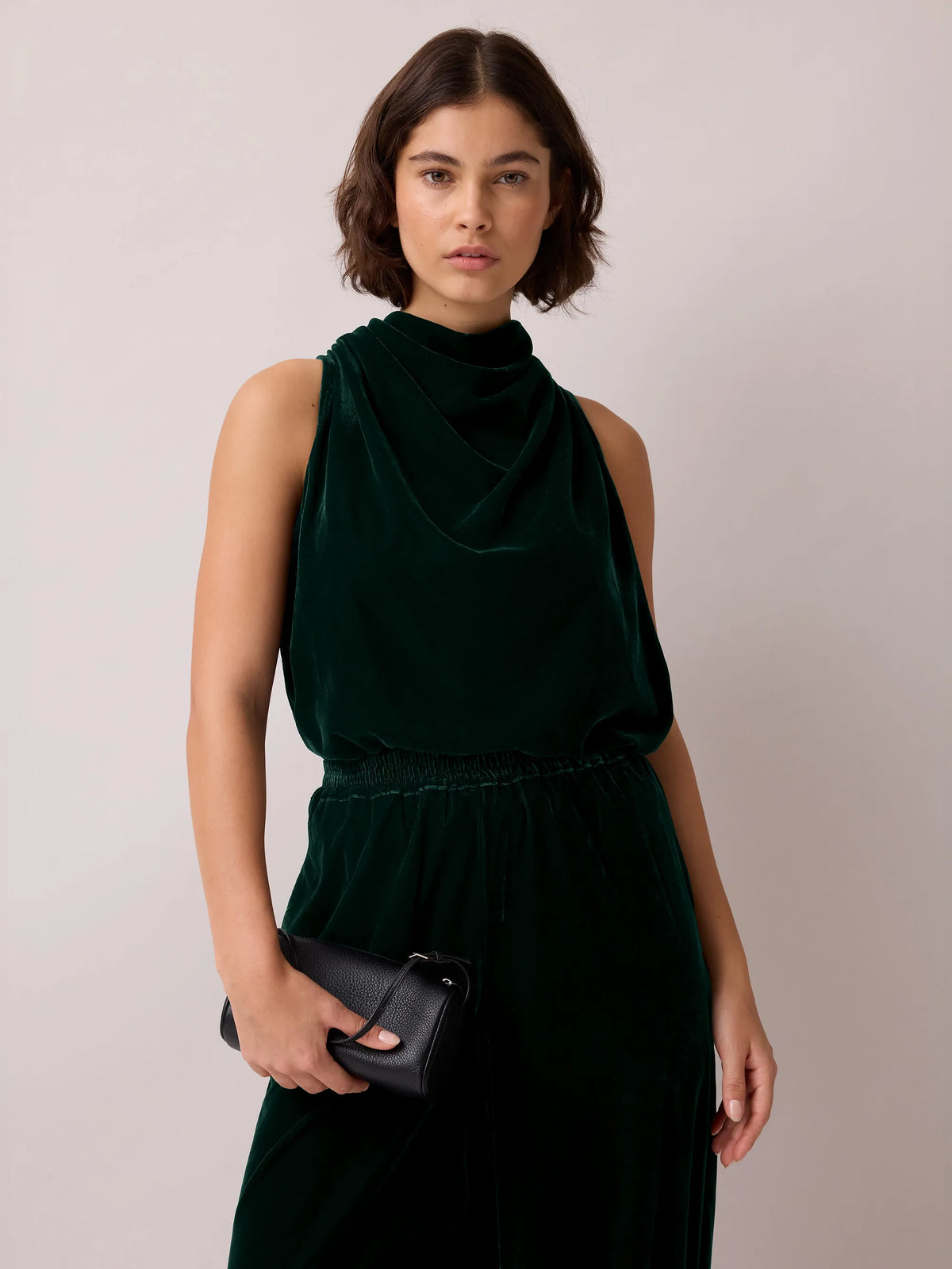 Green Velvet Cowl Top