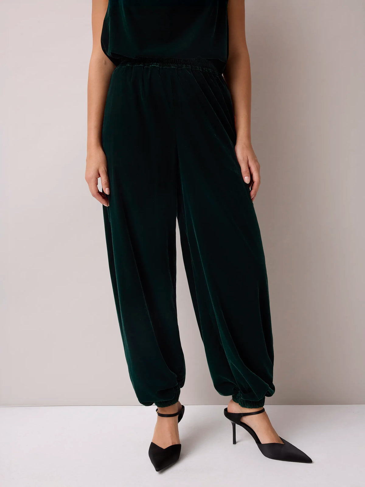 Petite Green Velvet Balloon Trousers