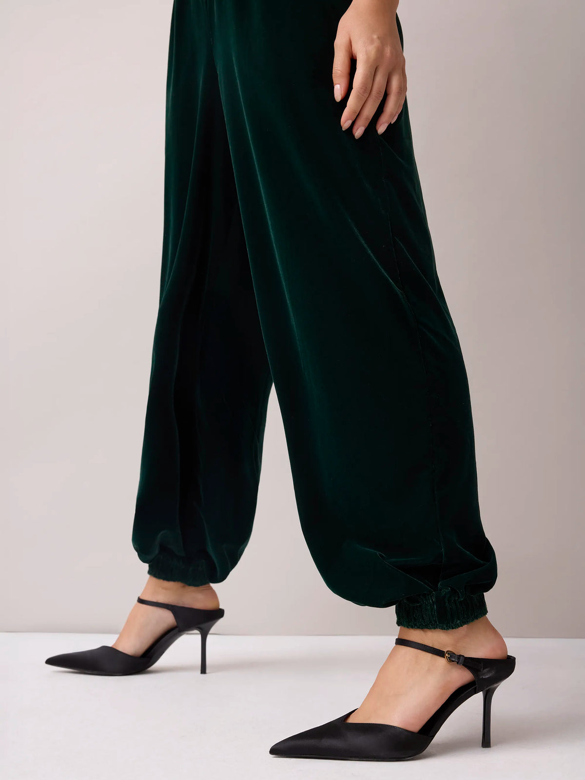 Petite Green Velvet Balloon Trousers