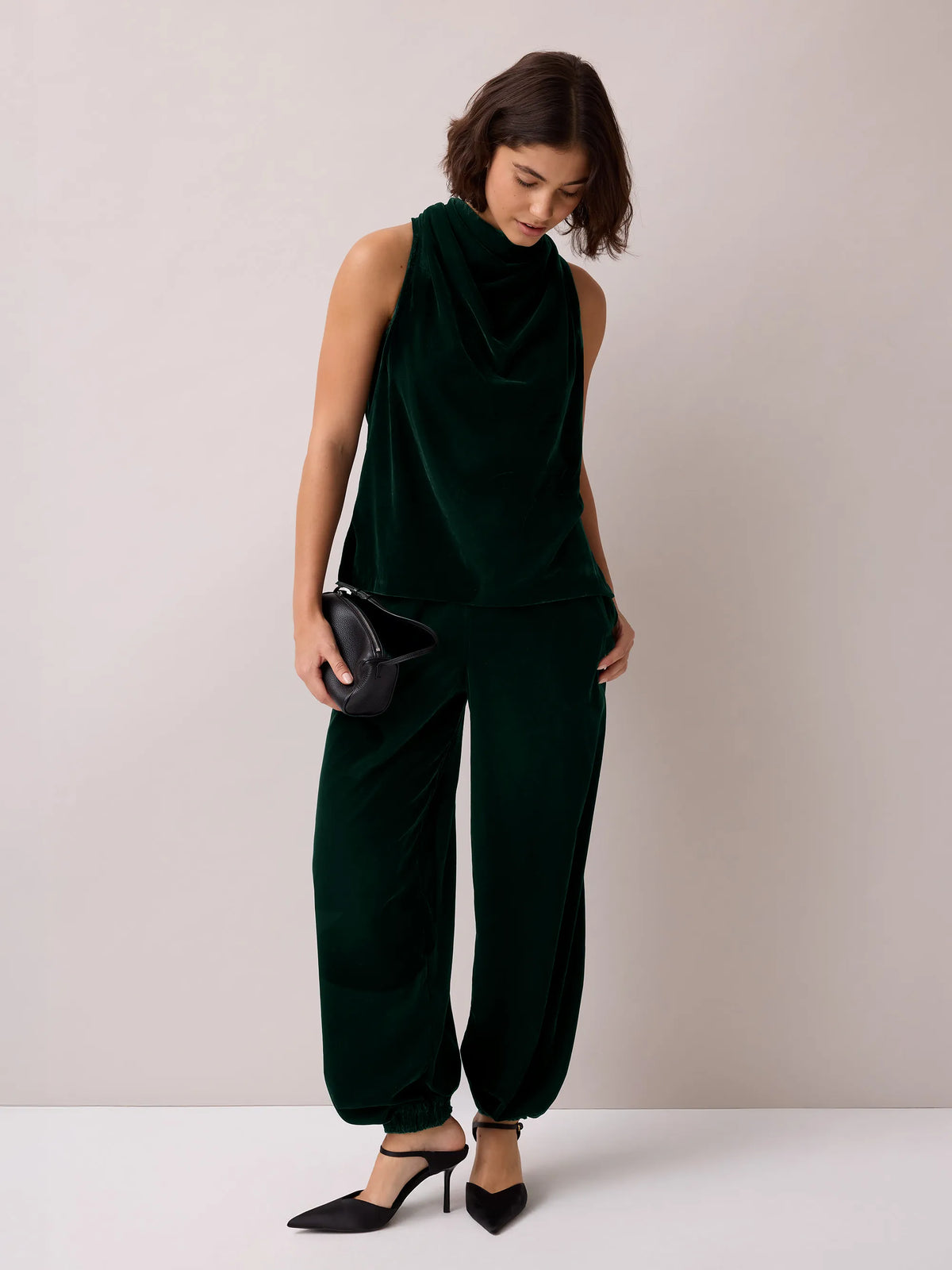 Green Velvet Balloon Trousers