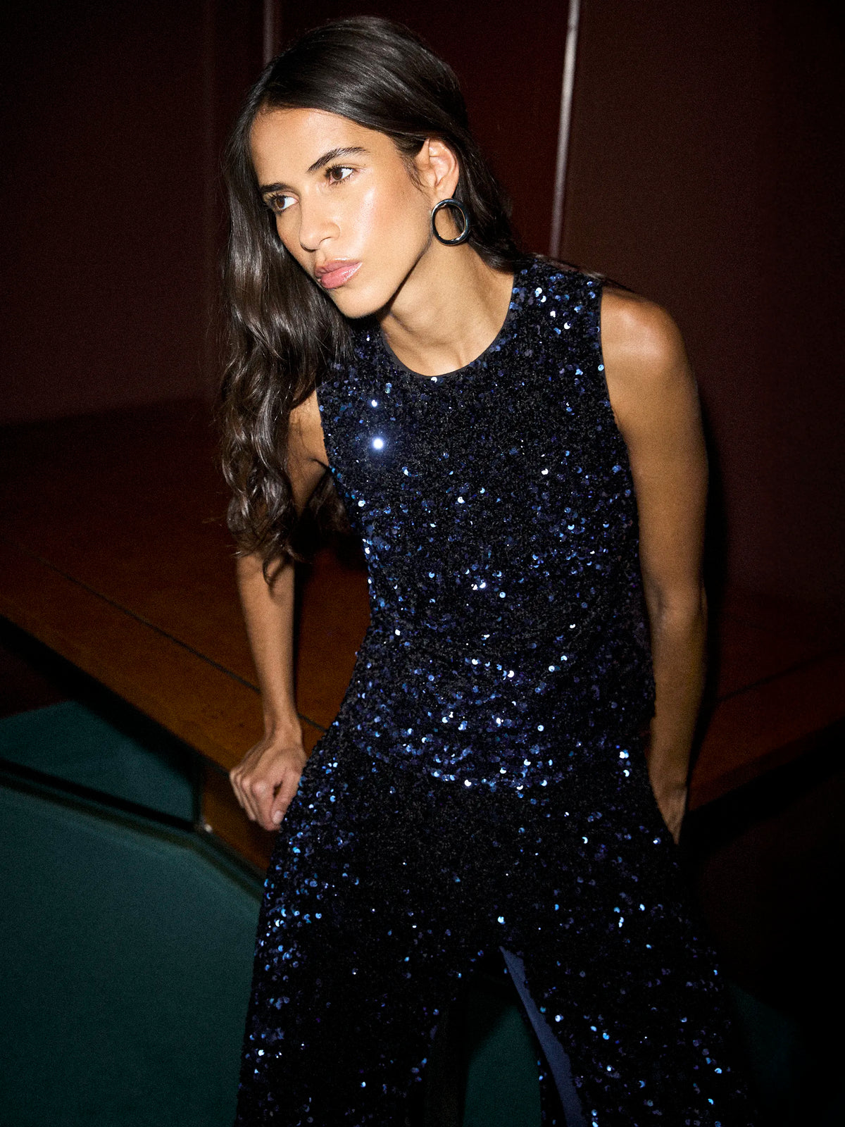 Navy Sequin Shell Top