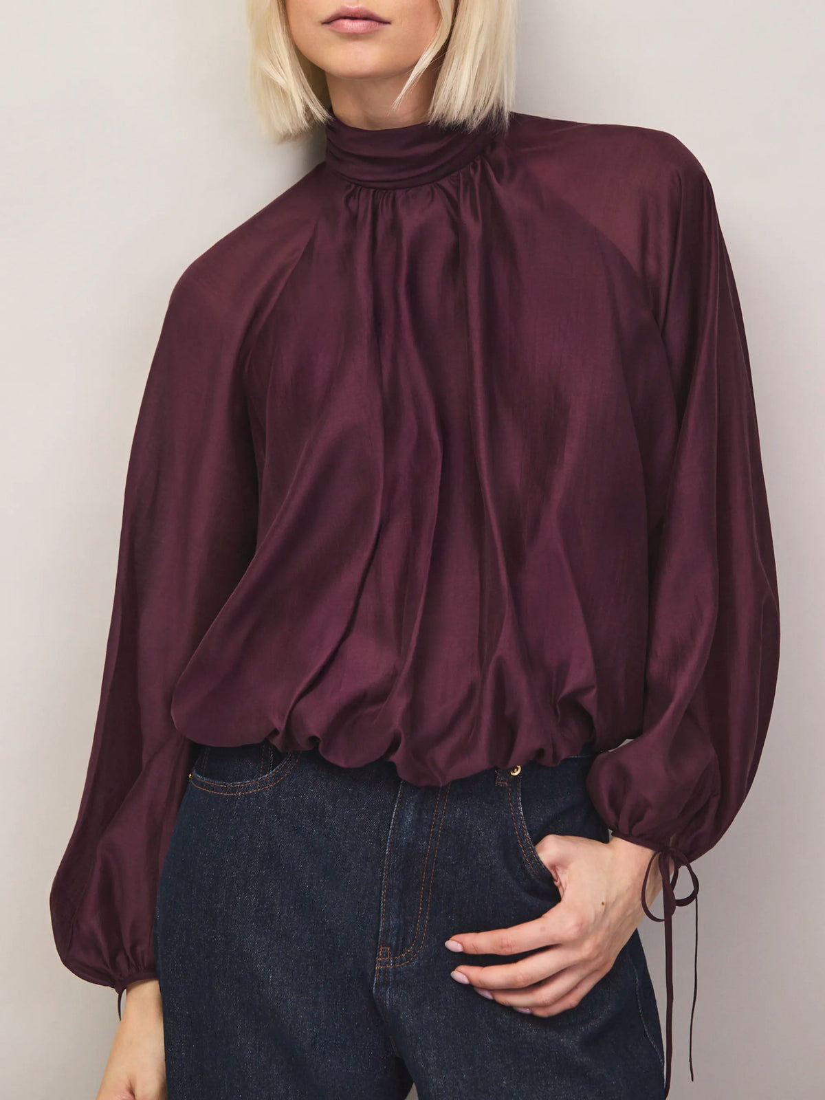 Burgundy tie sleeve top