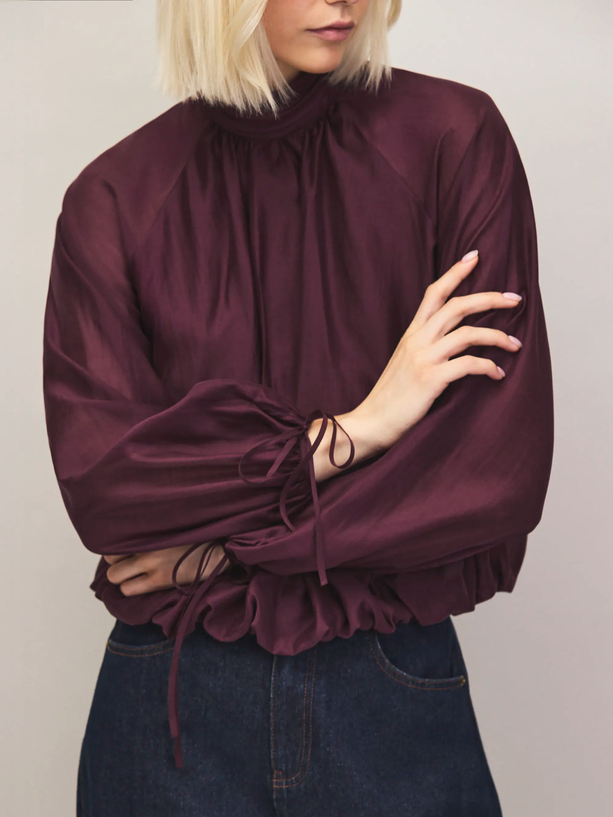 Burgundy tie sleeve top