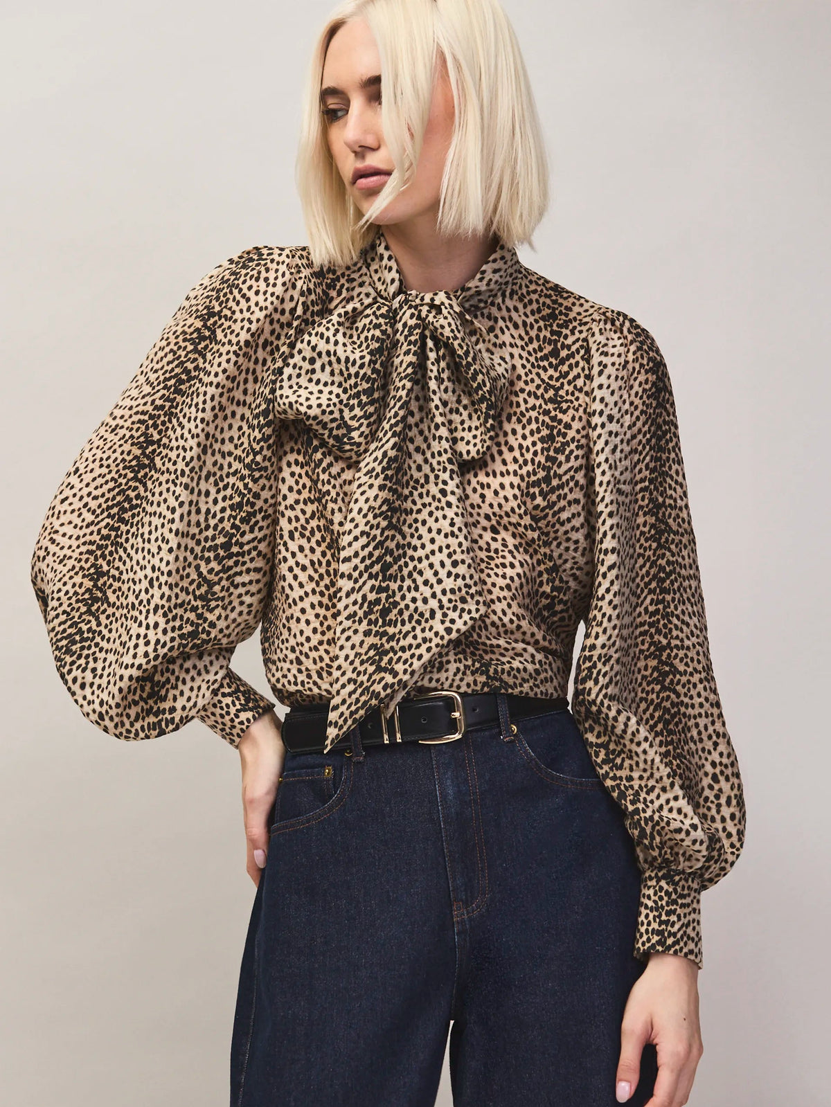 Leopard print bow detail blouse