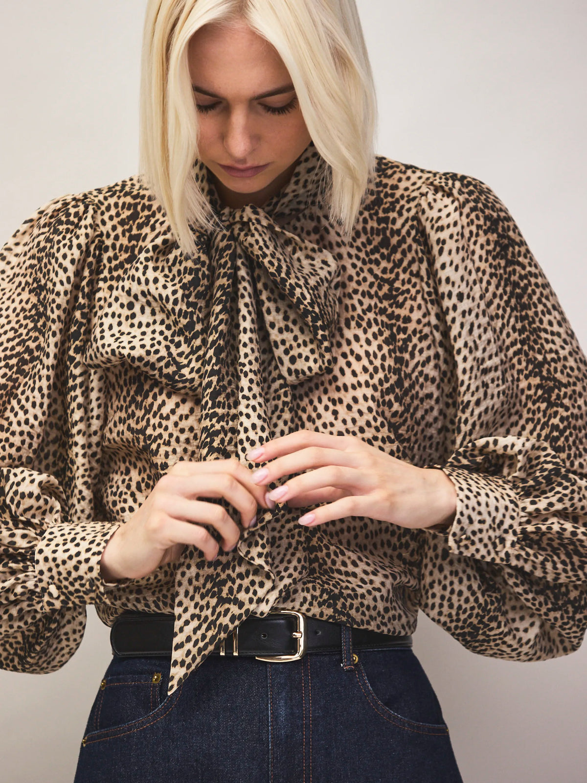 Leopard print bow detail blouse