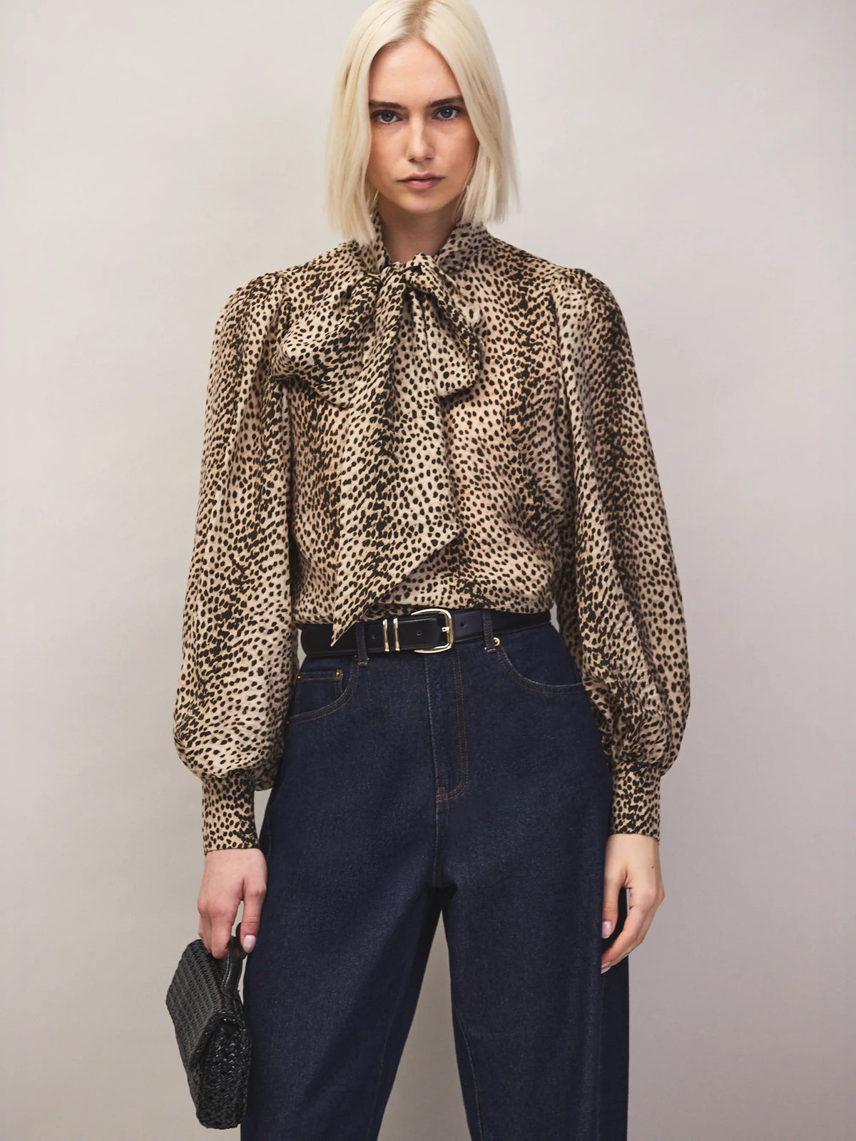 Leopard print bow detail blouse