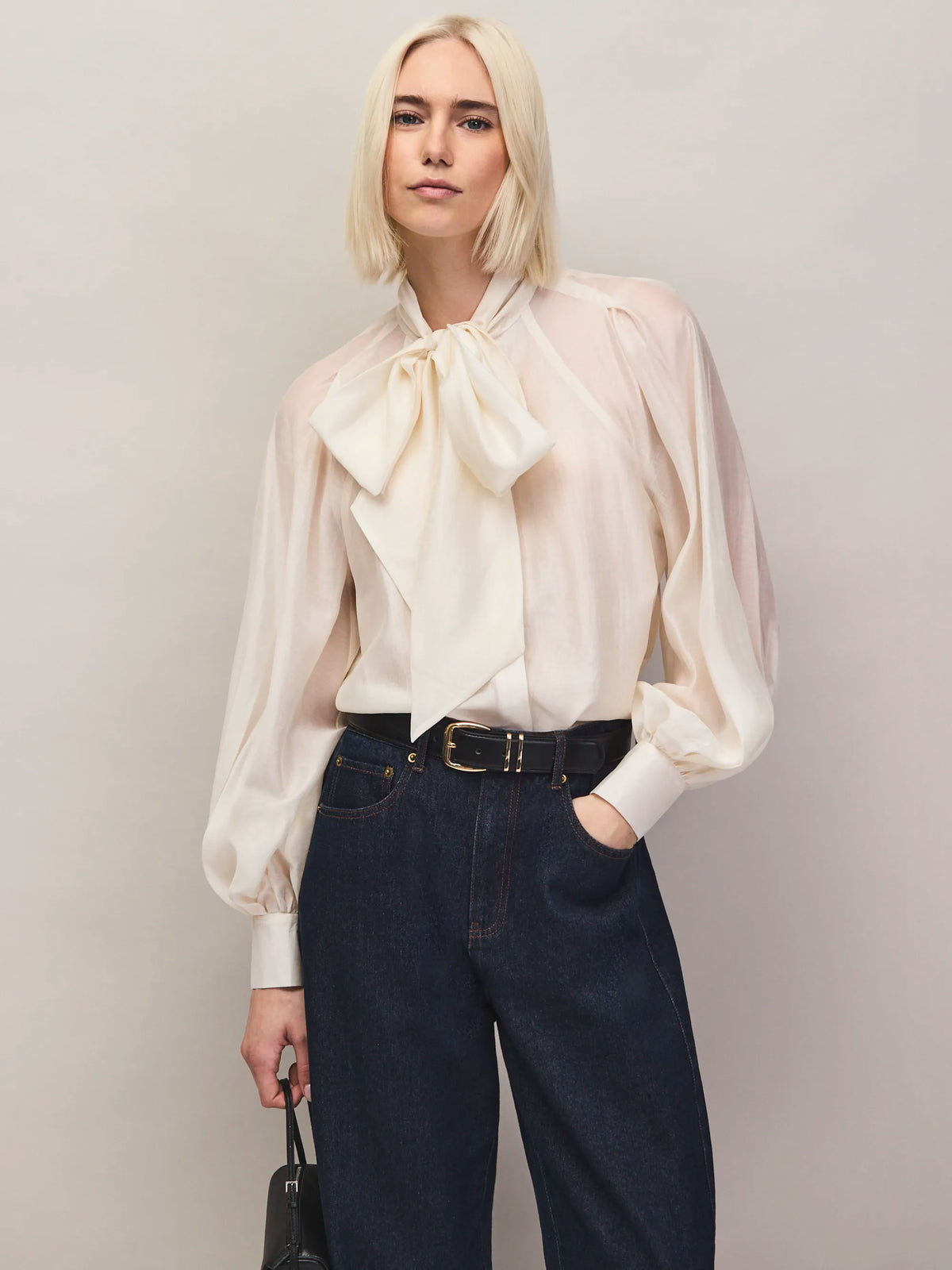 Cream bow detail blouse