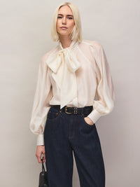 Cream bow detail blouse