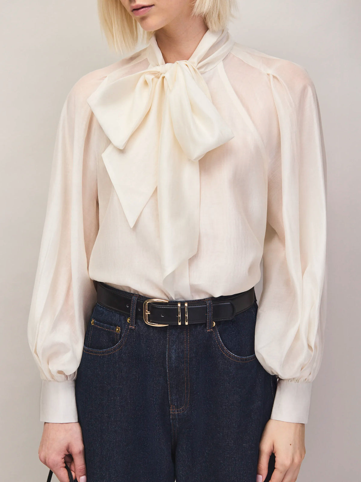 Cream bow detail blouse